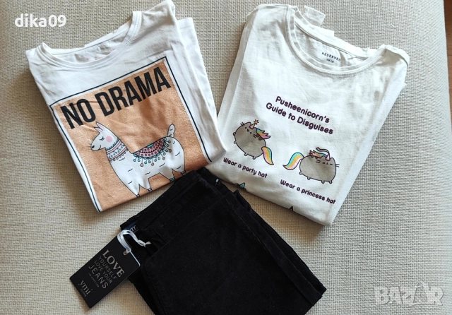 Нови черни джинси и блуза 152-158