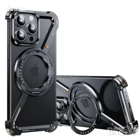 Минималистичен метален калъф OATSBASF за iPhone 14 Pro Max 6.7 инча със стойка