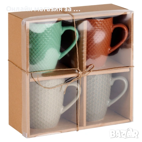 Комплект от 4 керамични чаши 400мл, многоцветни 139673, снимка 6 - Чаши - 53230748