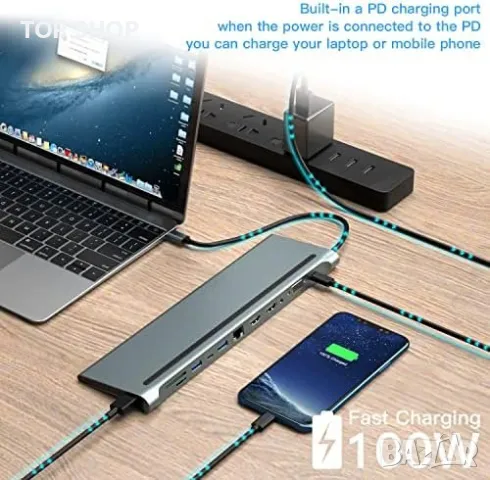 Нова 12-в-1 USB C Док Станция Хъб 3x Дисплей, Бърза Трансфер, Висока Съвместимост, снимка 3 - Друга електроника - 49309324