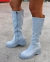 Ботуши на платформа - светлосин велур, снимка 1
