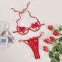 В1352 Еротично бельо, Секси комплект от две части с червени панделки, еротичен комплект за дами, снимка 5