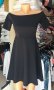 Черна кукленска рокля с отворени рамене, късо ръкавче и дантела в талията. , снимка 1 - Рокли - 37497683