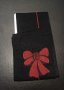 S/M дамски чорапи за жартиери в черно, с червена пета, ръб и панделка, снимка 4