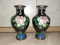 Cloisonne Клоазоне Двойка стари вази бронз клетъчен емайл, снимка 1