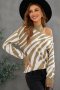 Дамски пуловер в бежов цвят със зебра принт и голо рамо, снимка 1 - Блузи с дълъг ръкав и пуловери - 42781498
