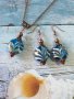 Красив комплект бижута с ръчно изработени стъклени Мурано мъниста в синьо и медни орнаменти , снимка 4