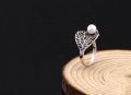 Сребърен пръстен листенце и перла за жени - 925, снимка 4