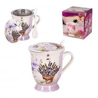 Луксозна чаша за чай в кутия "Лавандула" с капак и цедка /керамика/, снимка 5 - Чаши - 37767549