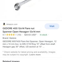 Ключ за спирачни тръбички Gedore 12 x 14 мм, снимка 3 - Ключове - 37424908