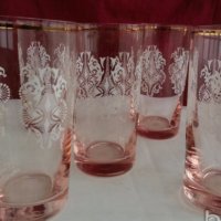 Ретро  чаши розово стъкло и златен кант , снимка 5 - Антикварни и старинни предмети - 19837565