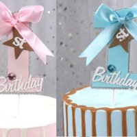 1 Годинка 1st Birthday първа първи розов син картонен топер украса декор рожден ден, снимка 1 - Други - 30287206