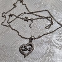 Сребърно колие Pandora с висулка сърце love , снимка 5 - Колиета, медальони, синджири - 44329281