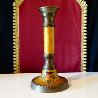 Старинен бронзов свещник,емайл. , снимка 3 - Антикварни и старинни предмети - 30562947