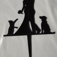 двойка младоженци с коте и куче черен пластмасов топер украса табела за сватбена сватба торта, снимка 2 - Други - 29895437