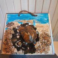 Картина костенурка от морски камъни, снимка 2 - Картини - 37973211