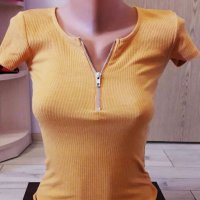 дамска жълта блузка с къс ръкав, снимка 3 - Тениски - 38429002