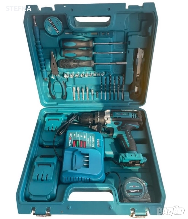 Комплект акумулаторен винтоверт – 30 части Описание Напрежение: 21V; Тип батерия: Li-ion; Брой батер, снимка 1