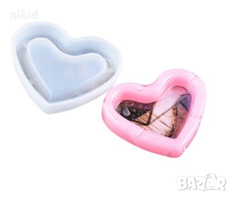 Голямо сърце с вдлъбнатина рамка пепелник силиконов молд форма калъп за направа гипс смола шоколад, снимка 1