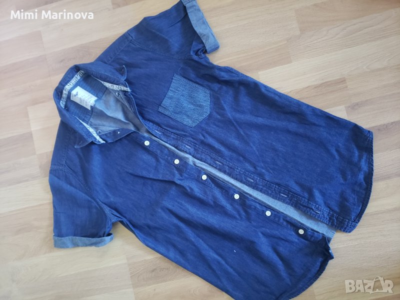 Памучна Дънкова риза с джобче, снимка 1