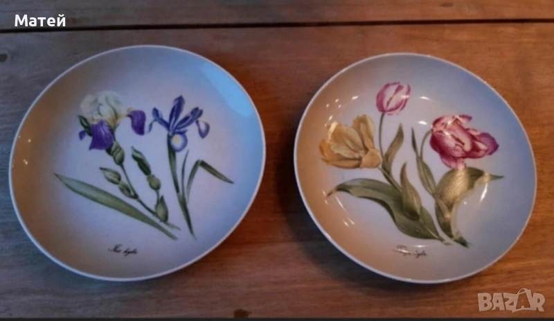 Порцеланови чинии за стена* Alka Kaiser* Лале* Ирис, снимка 1