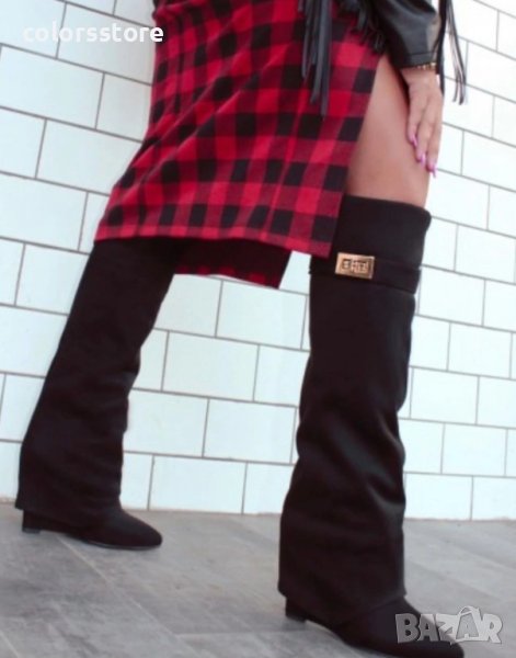 Ботуши на платформа - черен велур - K-40, снимка 1