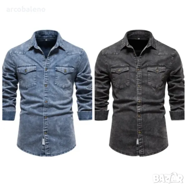 Ежедневна мъжка дънкова риза с дълъг ръкав, 2цвята , снимка 1