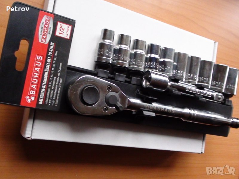 BAUHAUS - 1/2" Качественна Гедория от BAUHAUS DEUTSCHLAND !!! Вложки 10 - 19 mm !!! ЧИСТО НОВА !!!, снимка 1