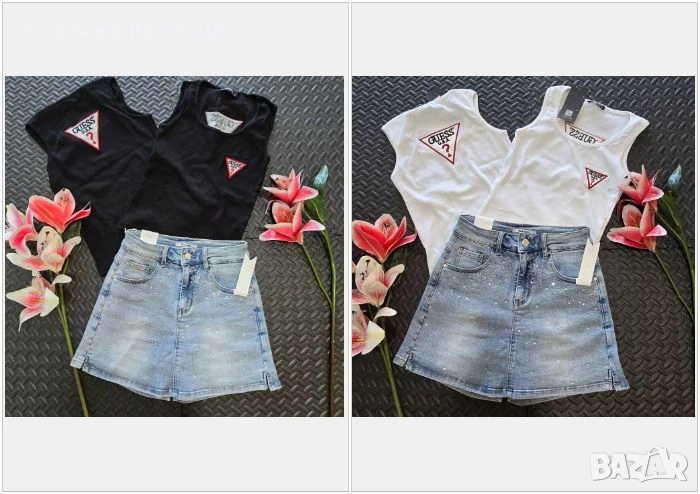 Guess Дамски Комплект Потник И Синя Дънкова Пола-Панталон - 2 Налични Цвята Потници Код VL-85, снимка 1