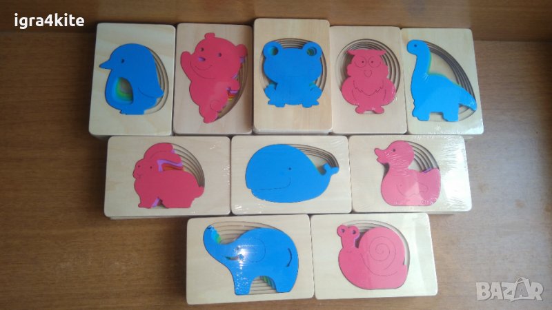 Дървени 3D пъзели за напасване с пластове 10 модела / дървени играчки, снимка 1