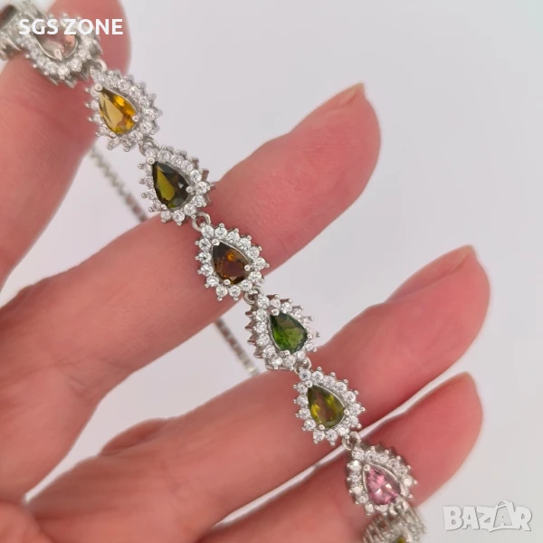 сребърна гривна с многоцветен турмалин, снимка 1