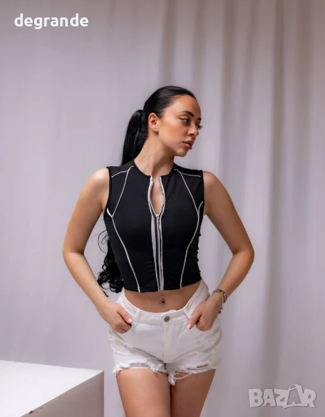 Черен топ и бели къси панталонки, снимка 1