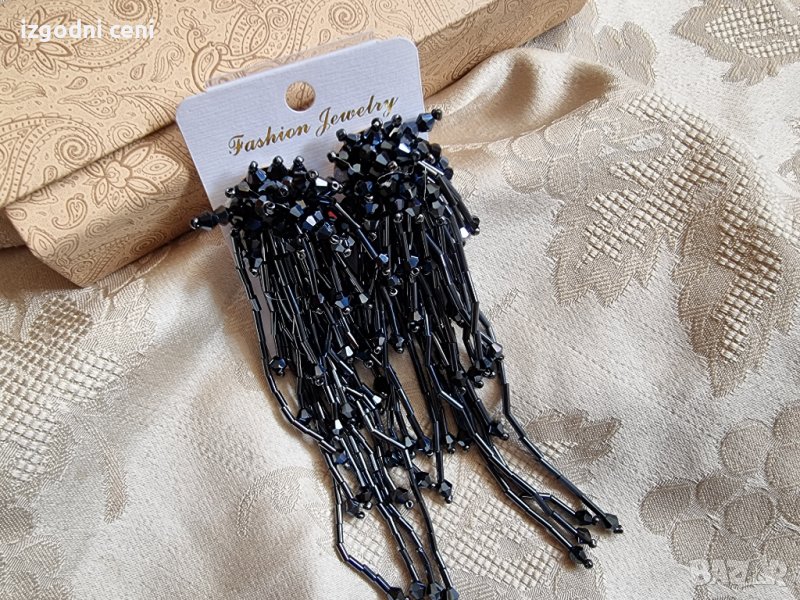 Луксозни висящи обеци в тъмно синьо , снимка 1