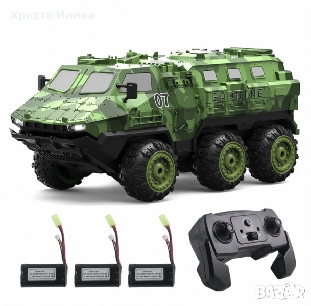 Радиоуправляем Акумулаторен Военен Камион 6WD Off-Road LED 22км/ч 3 батерии, снимка 1