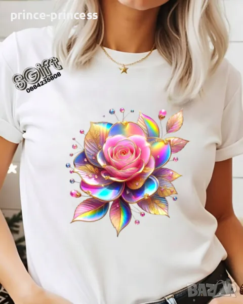НА ЕДРО Дамска тениска Розова роза, снимка 1