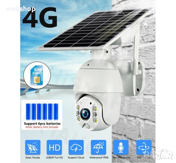 4G СОЛАРНА КАМЕРА СЪС ЗАПИС НА SD КАРТА ,PTZ ВЪРТЯЩА, WIFI , БЕЗКАБЕЛНА, ПРЕМЕСТВАЕМ СОЛАРЕН ПАНЕЛ, снимка 1