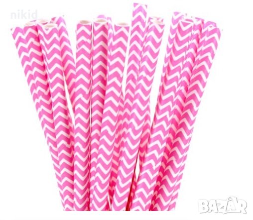 25 бр картонени сламки розови на зиг заг парти украса декорация рожден ден, снимка 1