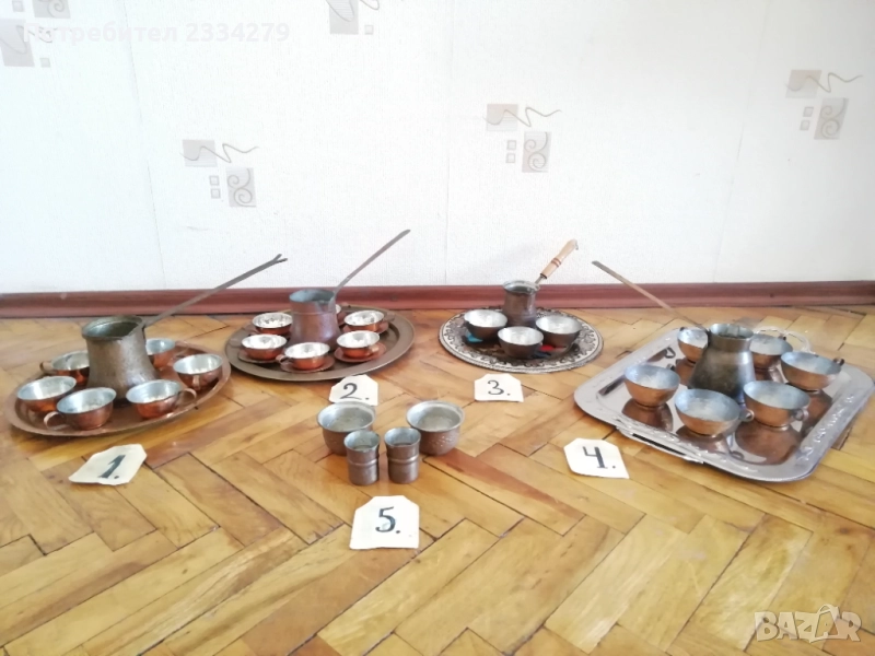 Медни сервизи за кафе, може и за греяна ракия. , снимка 1