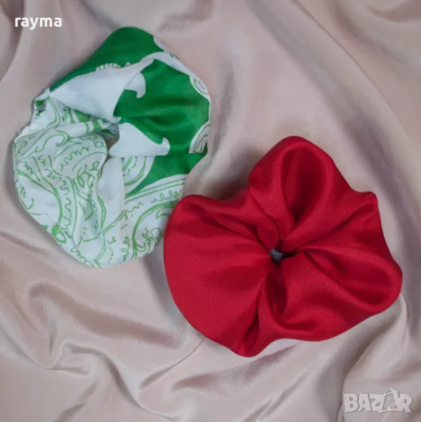 2 броя скрънчита изработени от италианска дизайнерска 100% естествена коприна, снимка 1