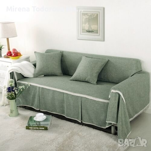 Калъфка за диван протектор ленена 4 места, снимка 1