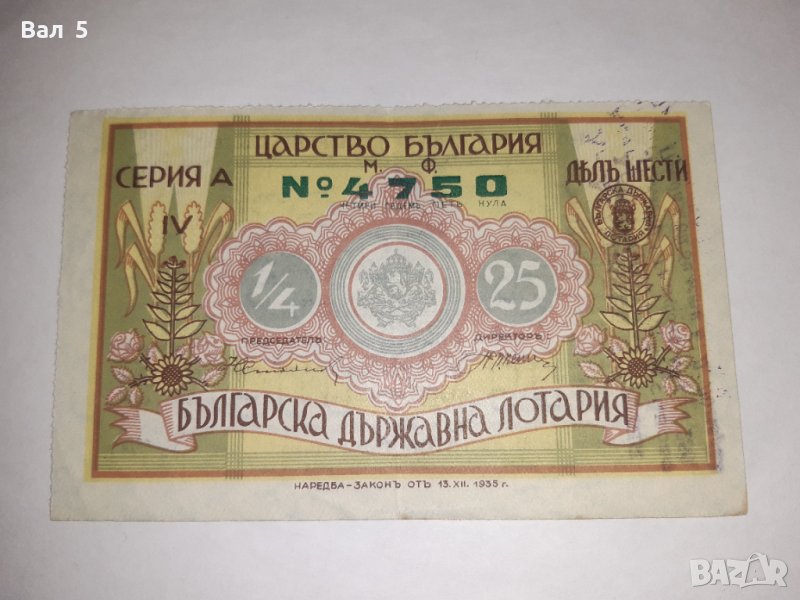 Стар лотариен билет , лотария - Царство България - 1936 г, снимка 1