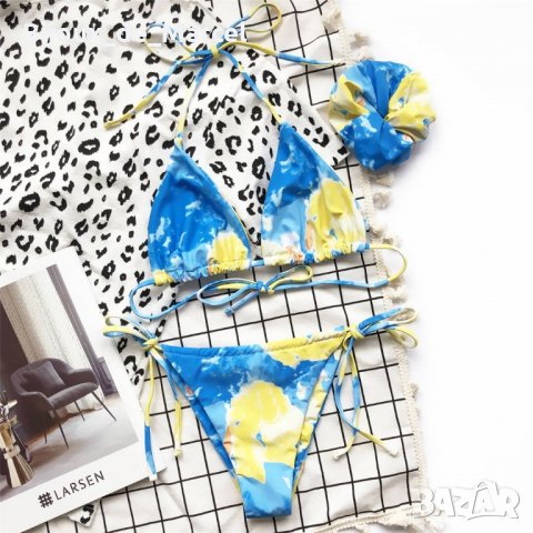 Бански Tilly Scrunchie Blue Yellow - S M L размери, снимка 4 - Бански костюми - 31806958