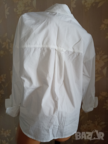 Benetton L,XL- Бяла памучна дамска широка риза , снимка 4 - Ризи - 44695374