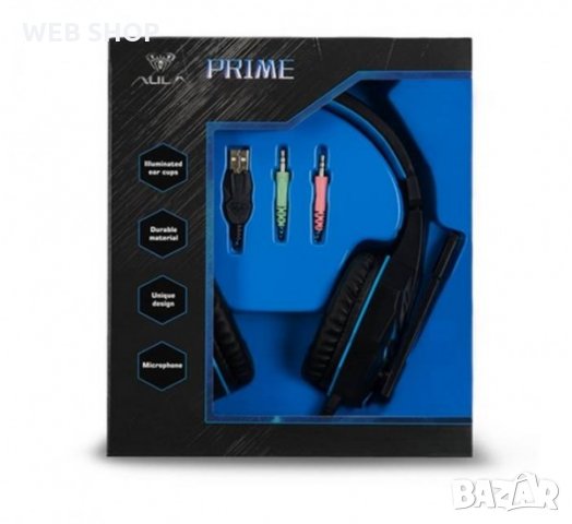 Слушалки геймърски AULA PRIME, стерео, кожени, с микрофон, 113dB, USB, снимка 2 - Слушалки за компютър - 31575240