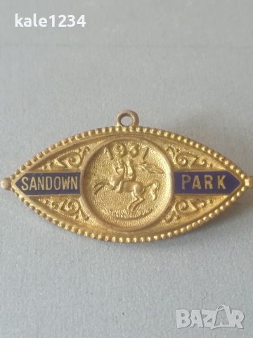 Членска значка. Sandown park 1931. England. Значка за членове на конни надбягвания. Парк. Англия, снимка 1