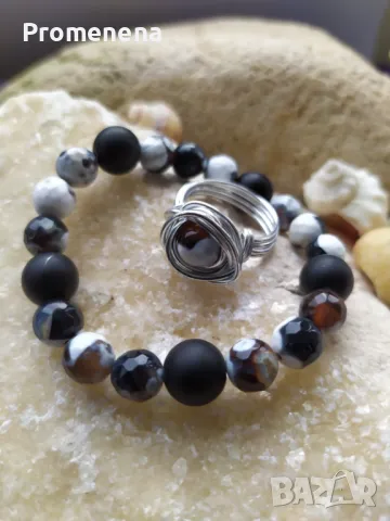 Комплект Гривна от естествени кристали и пръстен, снимка 15 - Гривни - 47622272