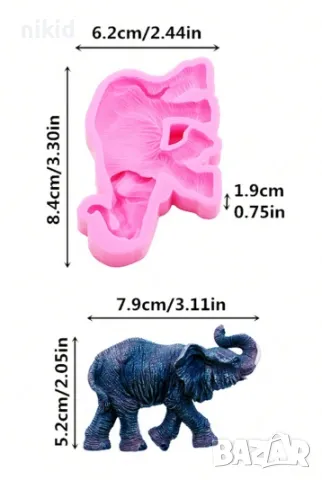 Слон с извит хобот силиконов молд форма фондан шоколад гипс декор украса, снимка 2 - Форми - 47428130