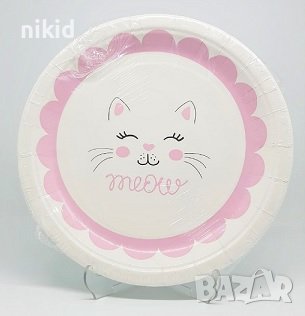 Miss Cat Kitten Коте 8 бр големи парти чинии чинийки картонени, снимка 2 - Чинии - 40384251