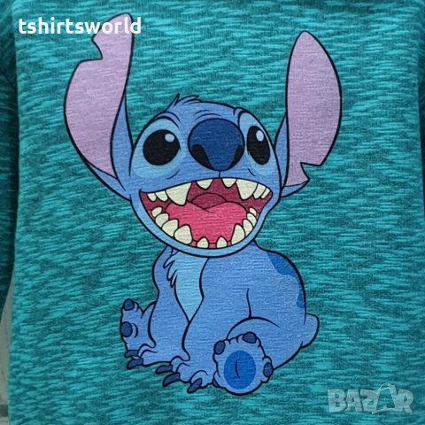 Нов детски суичър с дигитален печат Стич (Stitch) в цвят зелен меланж, снимка 2 - Детски анцузи и суичери - 38995993