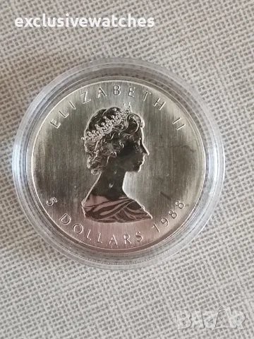 1 тройунция Сребърна Монета Maple Leaf BU 1988 г., снимка 3 - Нумизматика и бонистика - 49840646